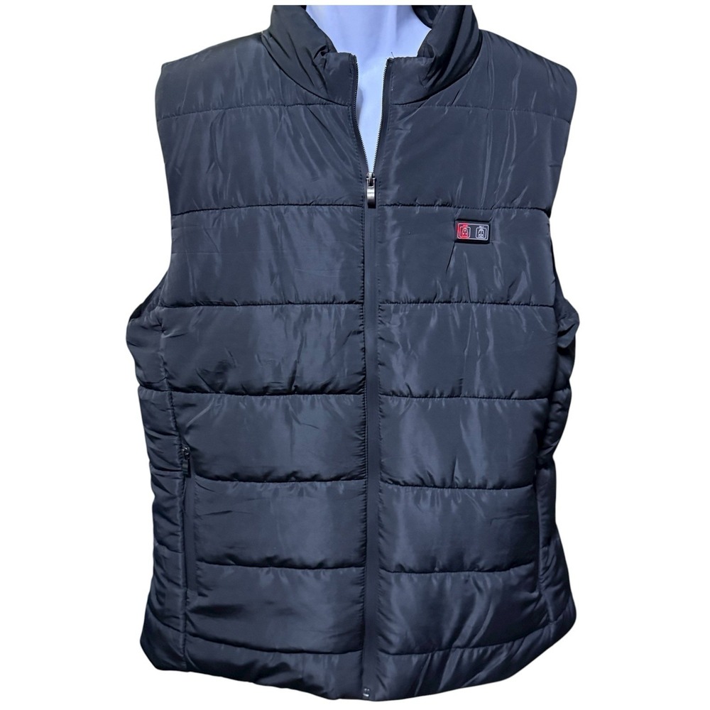 Heated Down Vest Men's Large Black Quilted Battery‎ Powered Puffer Tested